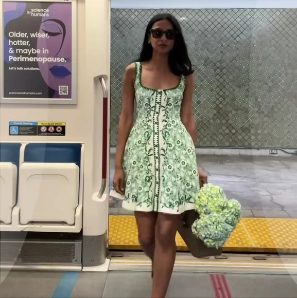 Purple and Cream Floral Midi Dress Size 2 - Picture 2 of 10